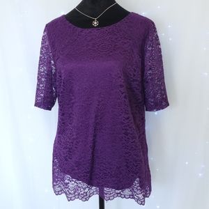 W Brand Purple Women's Blouse Size 16/EU 44 Short Sleeve Colorful Frilly